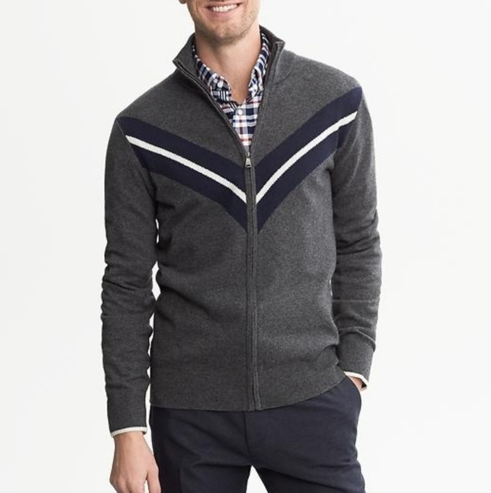 Banana Republic Italian Wool Diagonal-Stripe Sweater Zip up Jacket